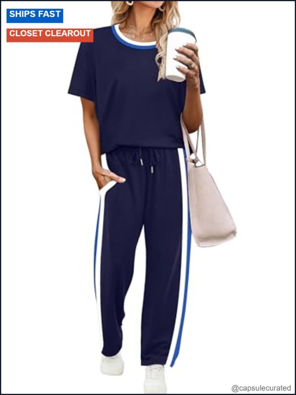 2 Piece Lounge Set Short Sleeve Top Wide Leg Pants with Pockets